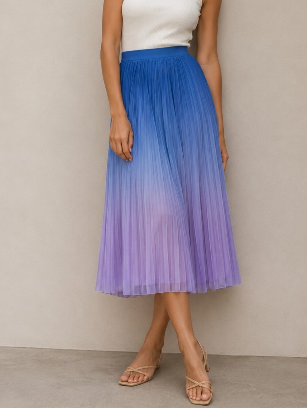 Halston Pleated Purple Ombre Blue Skirt Large